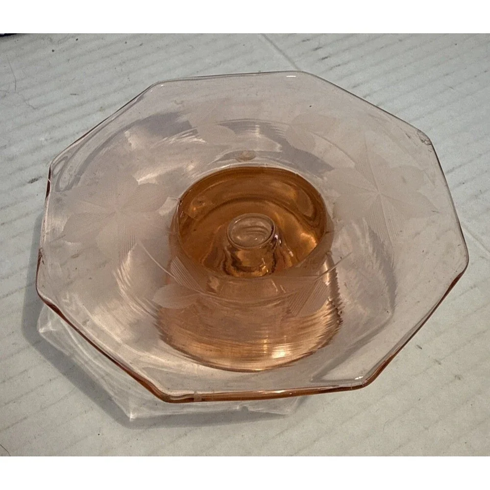 6 PC Pink Depression Glass Cake Plate 2 Sandwich Plates Sterling 2 Lg Pink Frost
